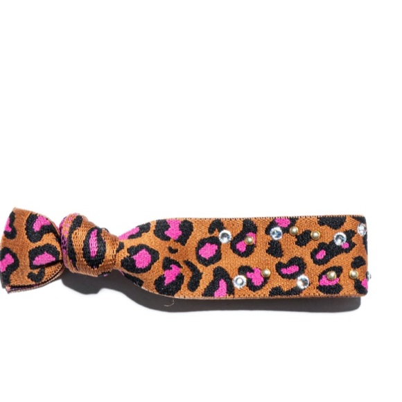 LELE SADOUGHI NWT AUTHENTIC EMBELLISHED PINK  LEOPARD COLOR ELASTIC BRACELET - Picture 4 of 9